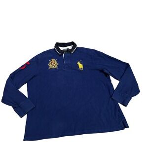Polo Ralph Lauren Mens XXL Navy Blue Big Pony Crest Long Sleeve Rugby Shirt XXL